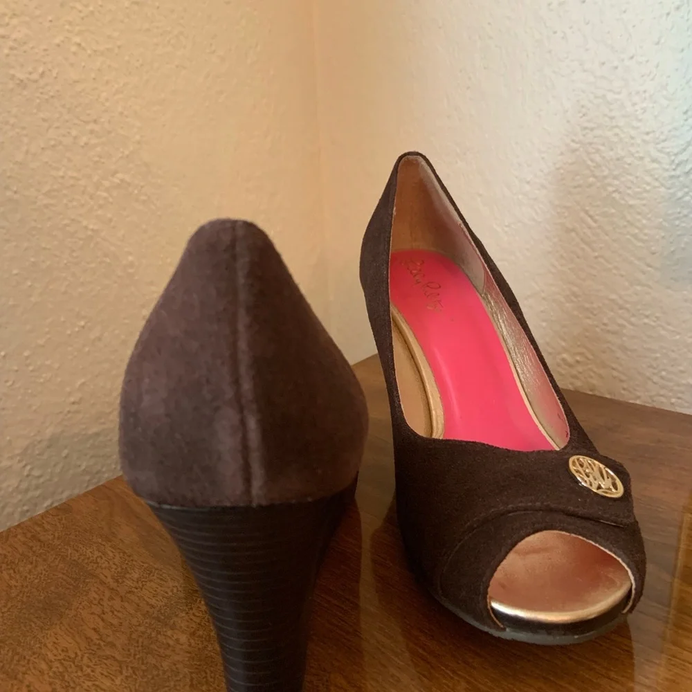 Lilly Pulitzer Brown Peep-Toe Wedges - Picture 2 of 7